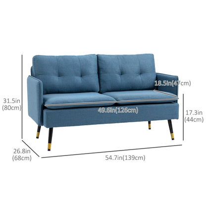 55-Inch Dark Blue Loveseat Sofa – Button-Tufted Upholstered Couch for Bedroom & Small Spaces (United States & Canada Delivery Only)