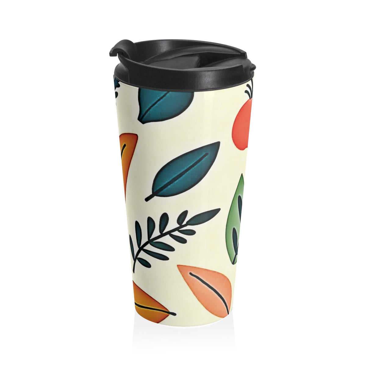 Mug de voyage en acier inoxydable décoré d'art populaire floral