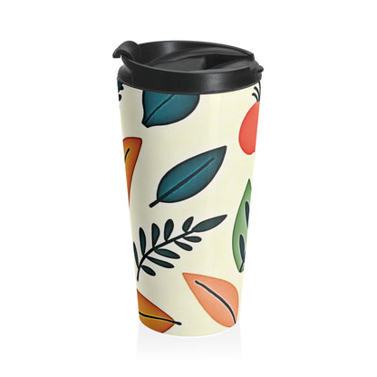 Mug de voyage en acier inoxydable décoré d'art populaire floral