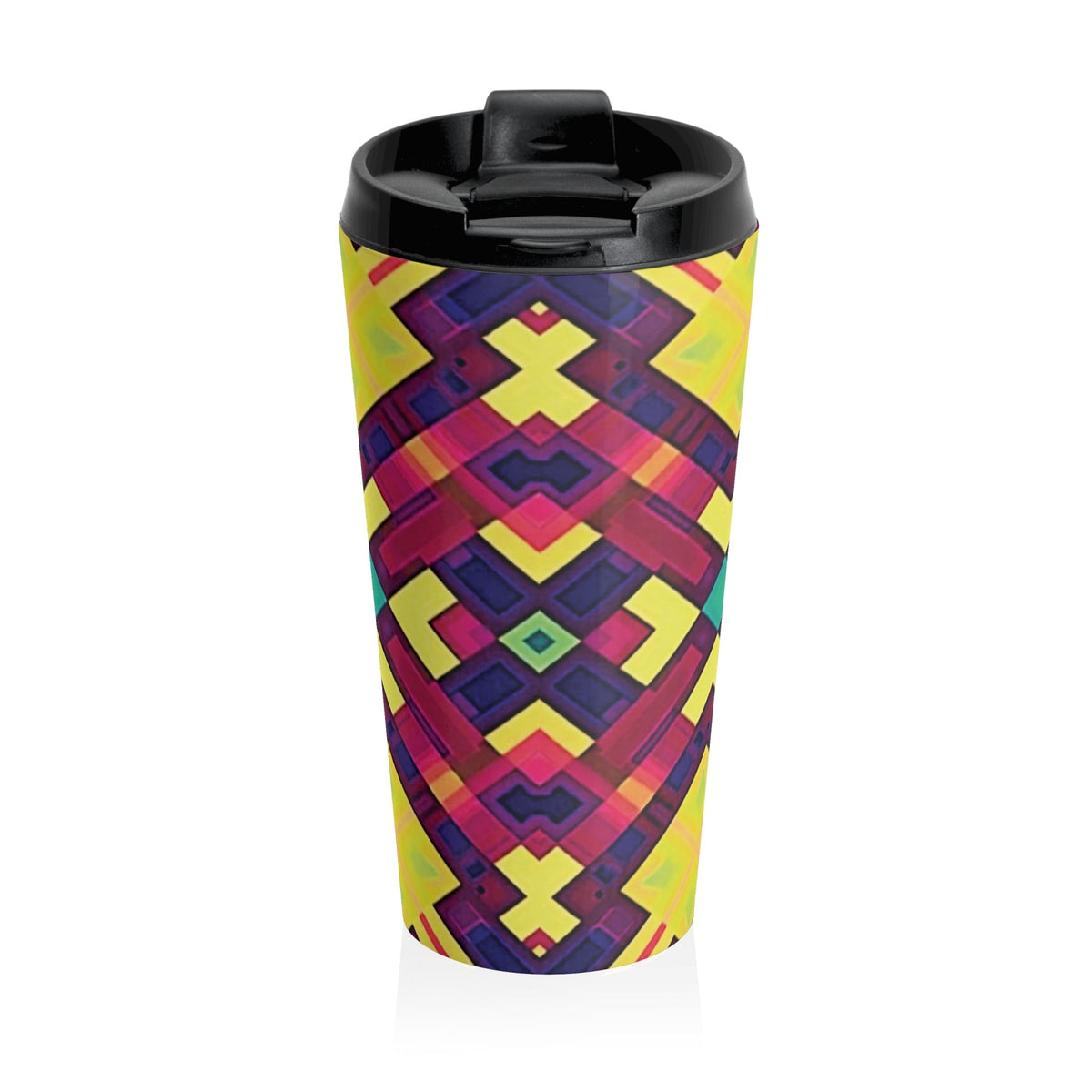 Mug de voyage — Gobelet isotherme en acier inoxydable, motif kaléidoscope géométrique vif