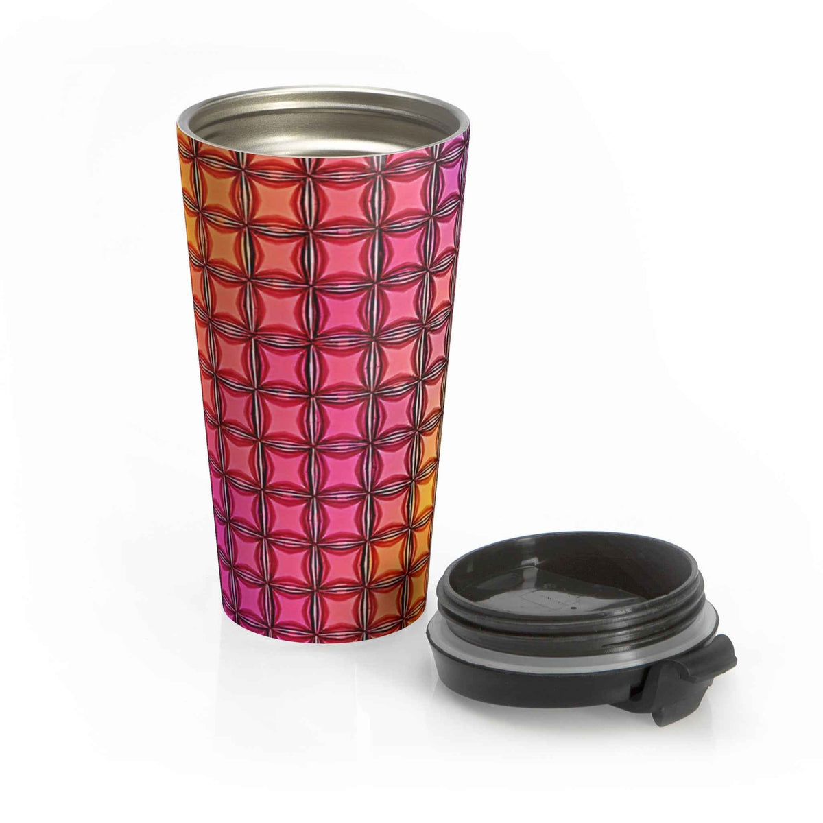 Mug de voyage géométrique Colorburst en acier inoxydable — Motif arc-en-ciel isotherme