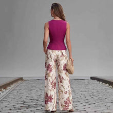 Ensemble deux pièces gilet boutonné élégant et pantalon large amincissant d'été pour femme