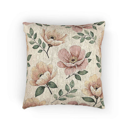 Élégant coussin tissé aquarelle – Accent floral luxueux pour salon