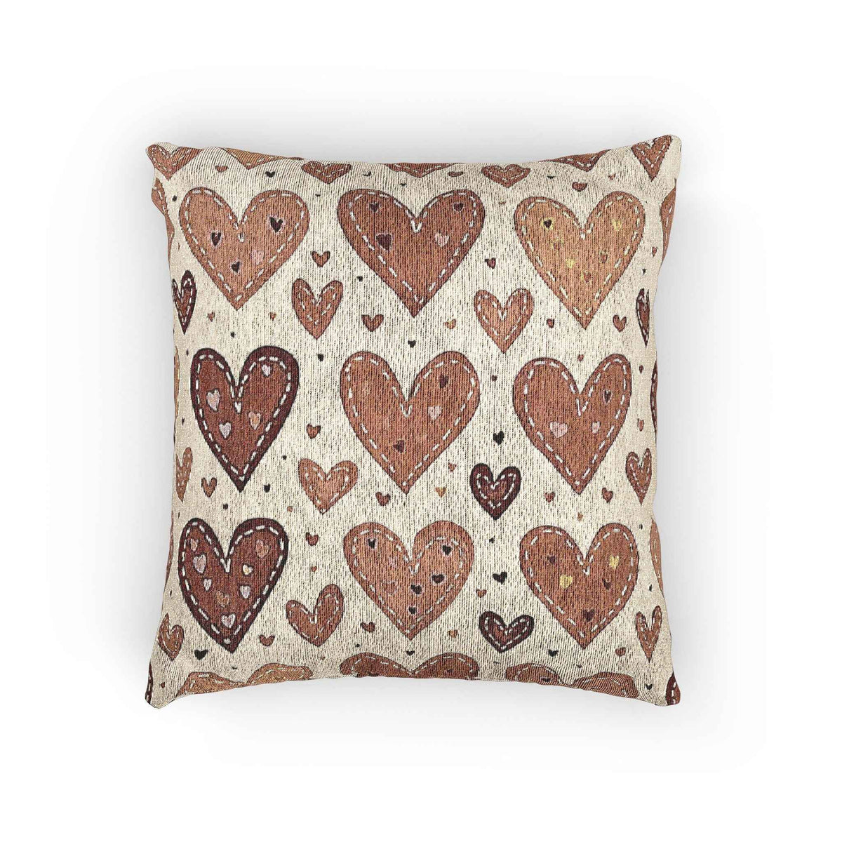 Coussin tissé à motif cœur neutre | Coussin décoratif bohème en forme de cœur
