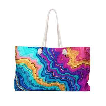 Sac de voyage à motif d'agate colorée | Marbre bleu sarcelle rose, grand sac cabas