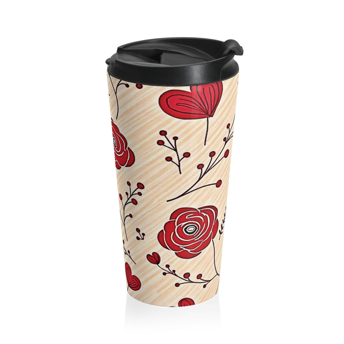 Mug de voyage floral Rose Rouge | Gobelet en acier inoxydable