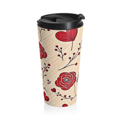 Mug de voyage floral Rose Rouge | Gobelet en acier inoxydable