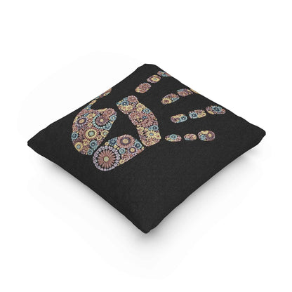 Oreiller tissé empreinte de main mosaïque | Coussin décoratif géométrique coloré