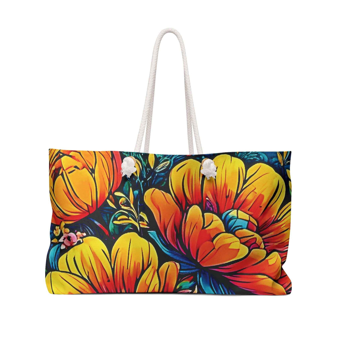 Sac de voyage grand format à illustration florale éclatante | Grand cabas à fleurs tropicales colorées