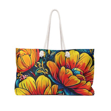 Sac de voyage grand format à illustration florale éclatante | Grand cabas à fleurs tropicales colorées