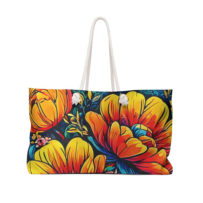 Sac de voyage grand format à illustration florale éclatante | Grand cabas à fleurs tropicales colorées