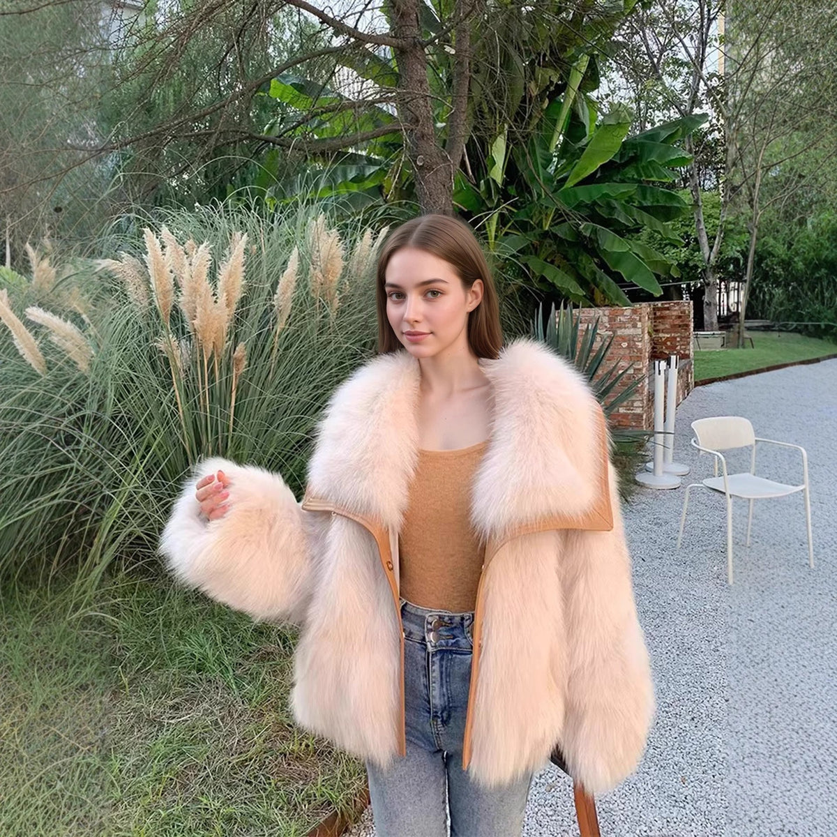 Manteau en fausse fourrure de renard style jeunesse pour femme – Veste d'hiver chaude et douce en peluche