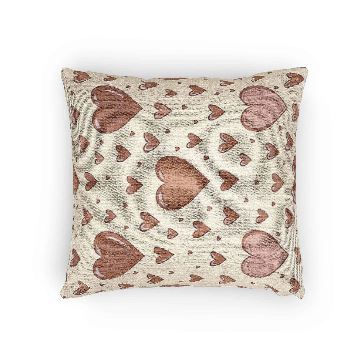 Oreiller Tissé Motif Cœurs Roses | Décoration Bohème Saint-Valentin