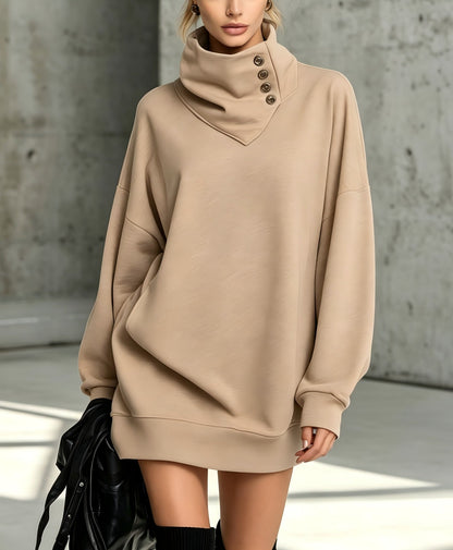 Sweat-shirt boutonné vintage pour femme, coupe ample – Haut décontracté à manches longues mi-long