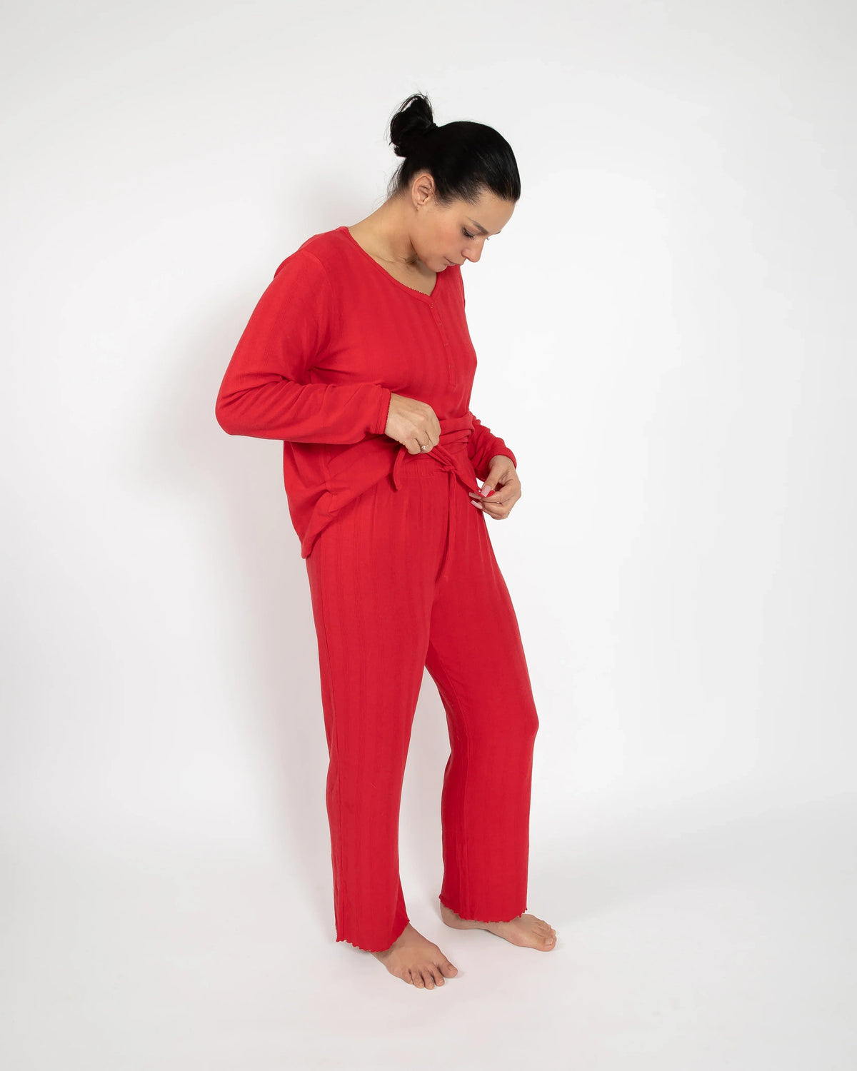 Pyjama long rouge pour femme
