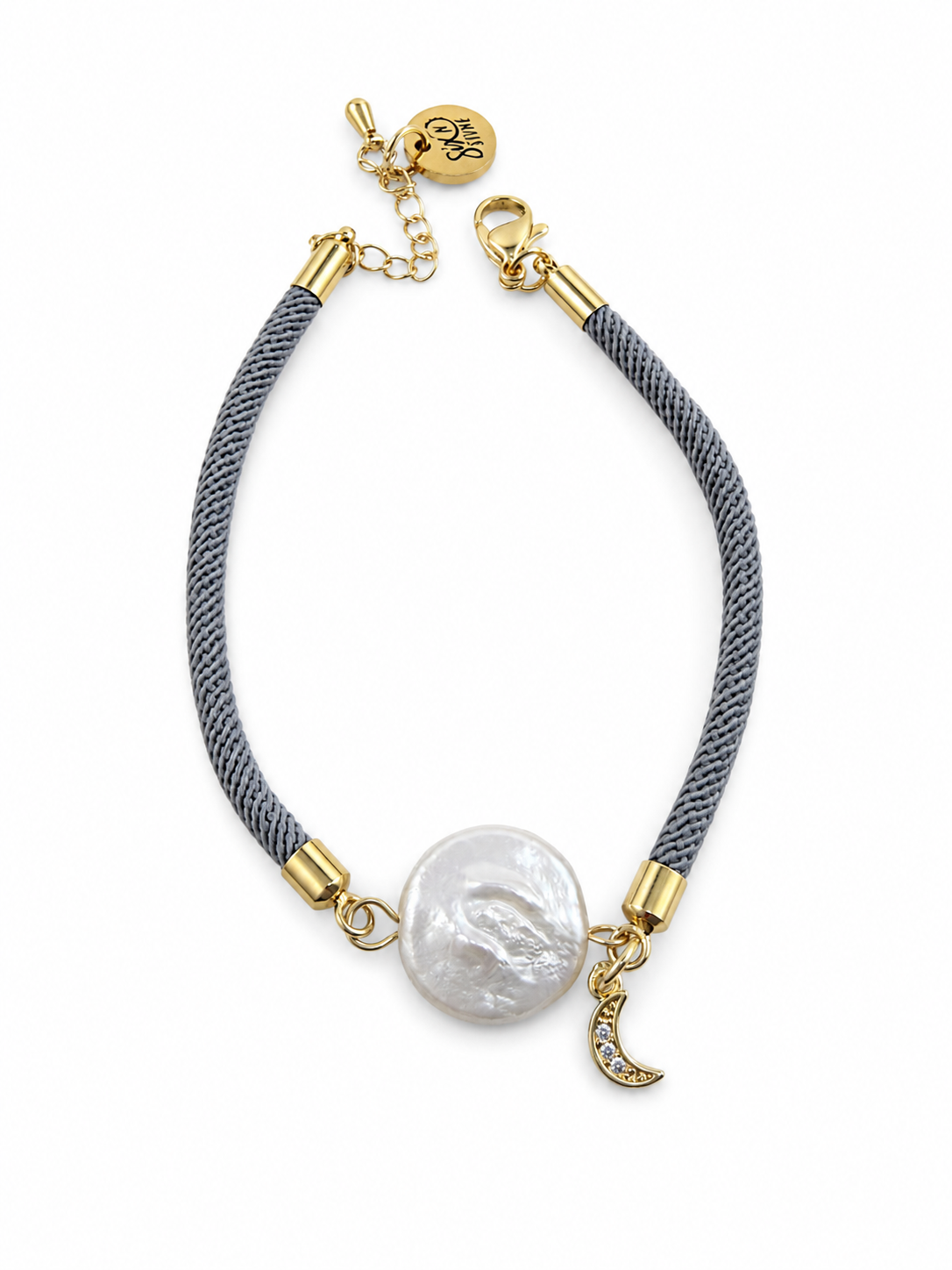 Bracelet cordon perles Keshi et lune