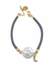 Bracelet cordon perles Keshi et lune