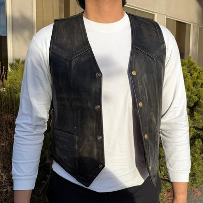 Gilet motard en cuir de buffle pour homme. Gilet à lacets latéraux ajustables