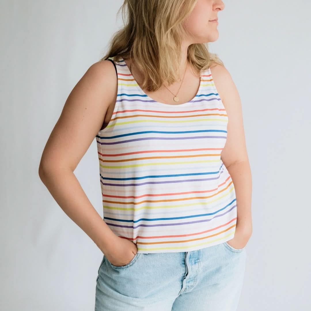 Ladies' Bamboo Cropped Tank | Blue Checkers