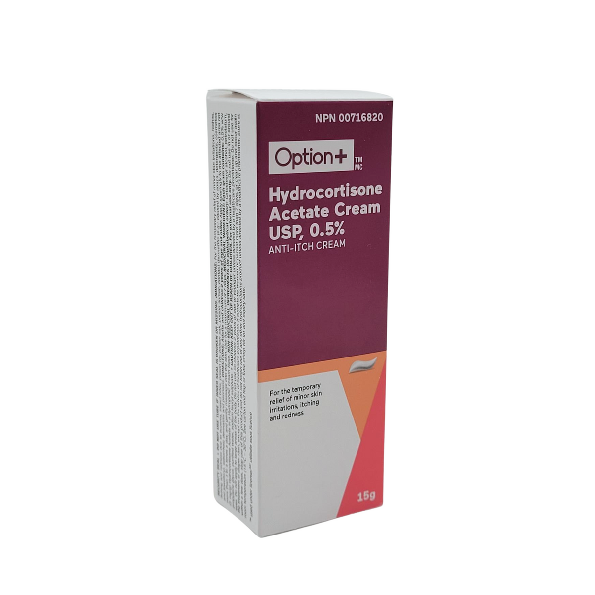 Option+ Hydrocortisone Acetate Cream USP 0.5% Anti-Itch – 15g