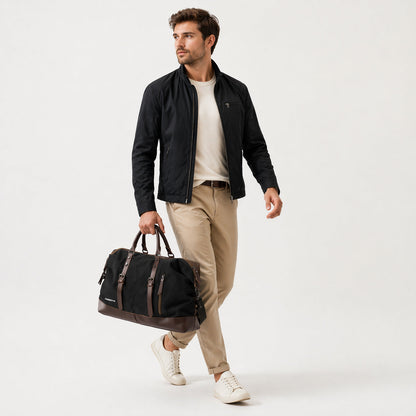 Large Canvas & PU Leather Weekend Duffle Bag – Men's Vintage Travel Carry-On