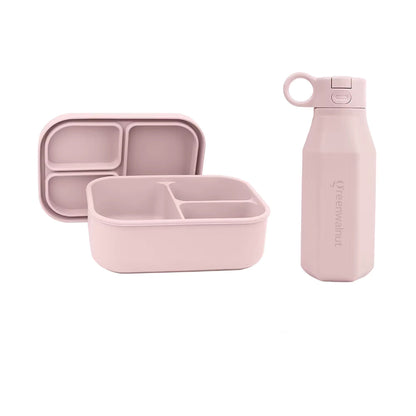 Ensemble boîte à bento en silicone et bouteille d'eau – Récipient alimentaire antifuite à 3 compartiments pour enfants et adultes