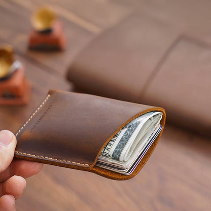 Porte-cartes minimaliste en cuir véritable | Portefeuille fin en cuir fait main