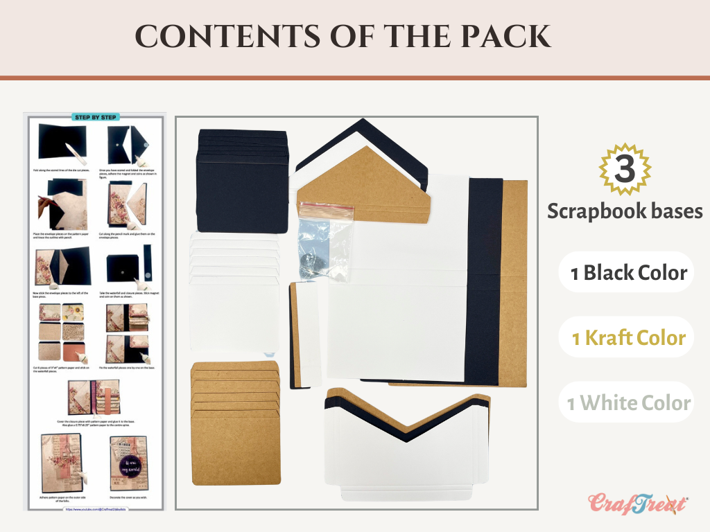 Craftreat Scrapbook, Folio vierge rapide – Folio porte-enveloppe – Noir, Kraft et Blanc
