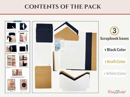 Craftreat Scrapbook, Folio vierge rapide – Folio porte-enveloppe – Noir, Kraft et Blanc