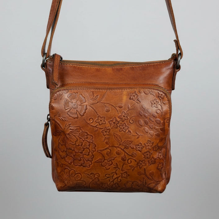 Sac à bandoulière en cuir véritable MET pour femme. Sac à main floral gaufré de haute qualité