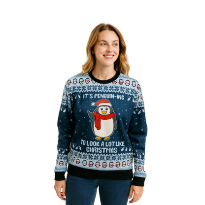 Couple - Pull Adorable Pingouin avec Pompon