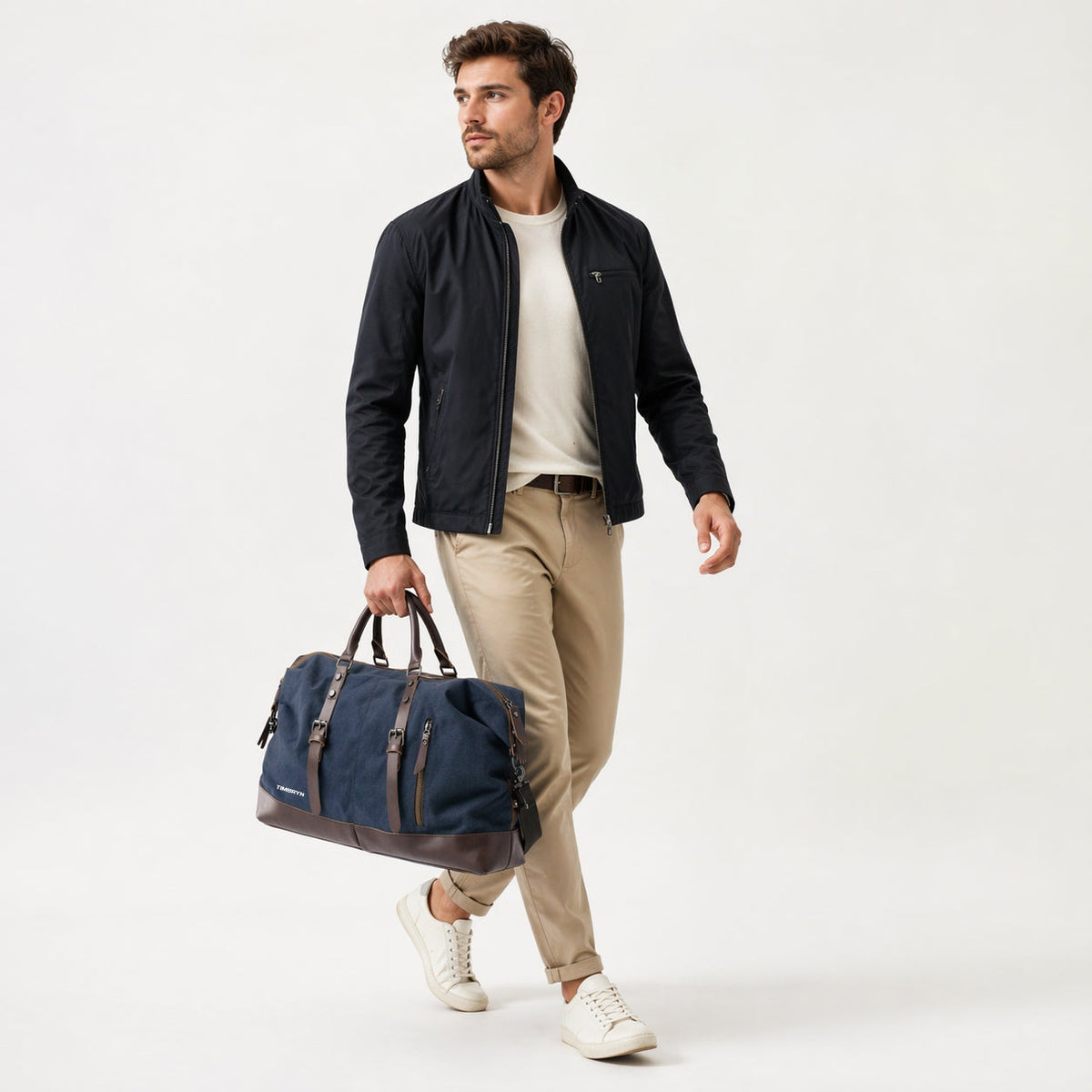 Large Canvas & PU Leather Weekend Duffle Bag – Men's Vintage Travel Carry-On