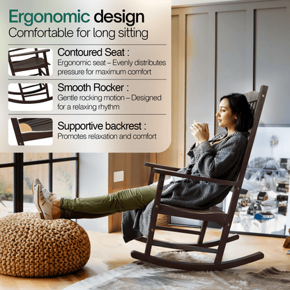 Chaise à bascule en bois Tranquillo Oasis pour patio, porche ou intérieur