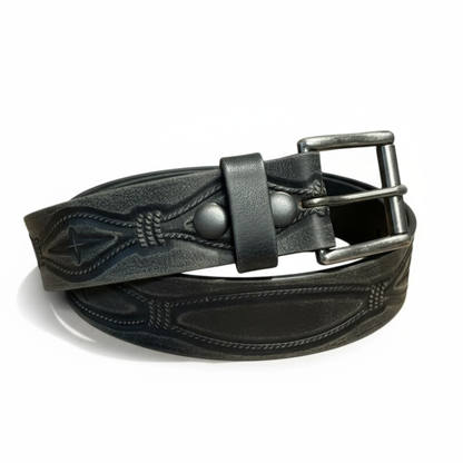 Ceinture de cowboy Ruthless Rustlers | Cuir noir estampillé