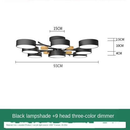 Plafonnier LED pour salon, style nordique, bois simple, coloris macaron