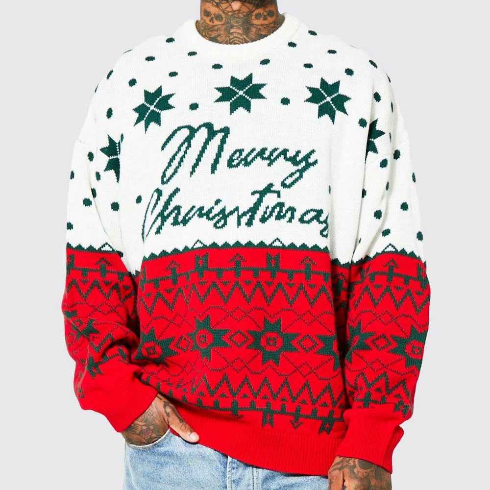 Pull de Noël à col rond pour homme – Pull en tricot coupe ample pour l'automne et l'hiver