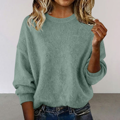 Nouveauté pull ras du cou femme couleur unie – Tricot décontracté ample pour l'automne