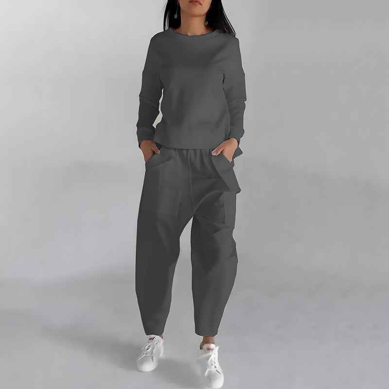 Ensemble d'intérieur mode pour femme – Haut pull uni et pantalon large