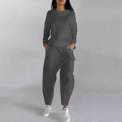 Ensemble d'intérieur mode pour femme – Haut pull uni et pantalon large