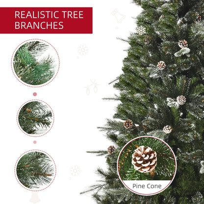 HOMCM 7FT Artificial Christmas Snow Pine Tree Holiday Home Xmas Decoration With Automatic Open, Pinecone, Green (Canada Delivery Only)