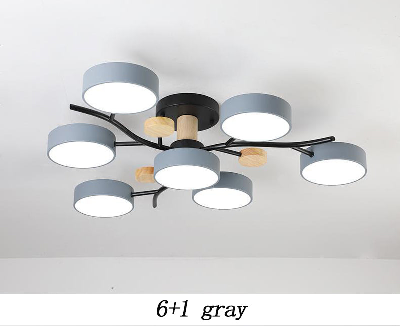 Plafonnier LED pour salon, style nordique, bois simple, coloris macaron
