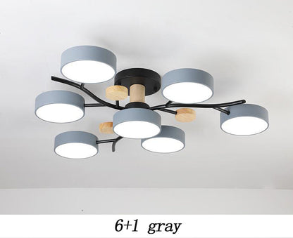 Plafonnier LED pour salon, style nordique, bois simple, coloris macaron