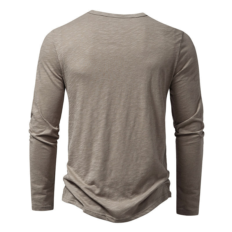 T-shirt Homme Manches Longues Mode Décontracté Couleur Unie Pull Boutonné Haut Vêtements Automne et Printemps