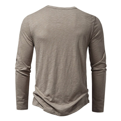 T-shirt Homme Manches Longues Mode Décontracté Couleur Unie Pull Boutonné Haut Vêtements Automne et Printemps