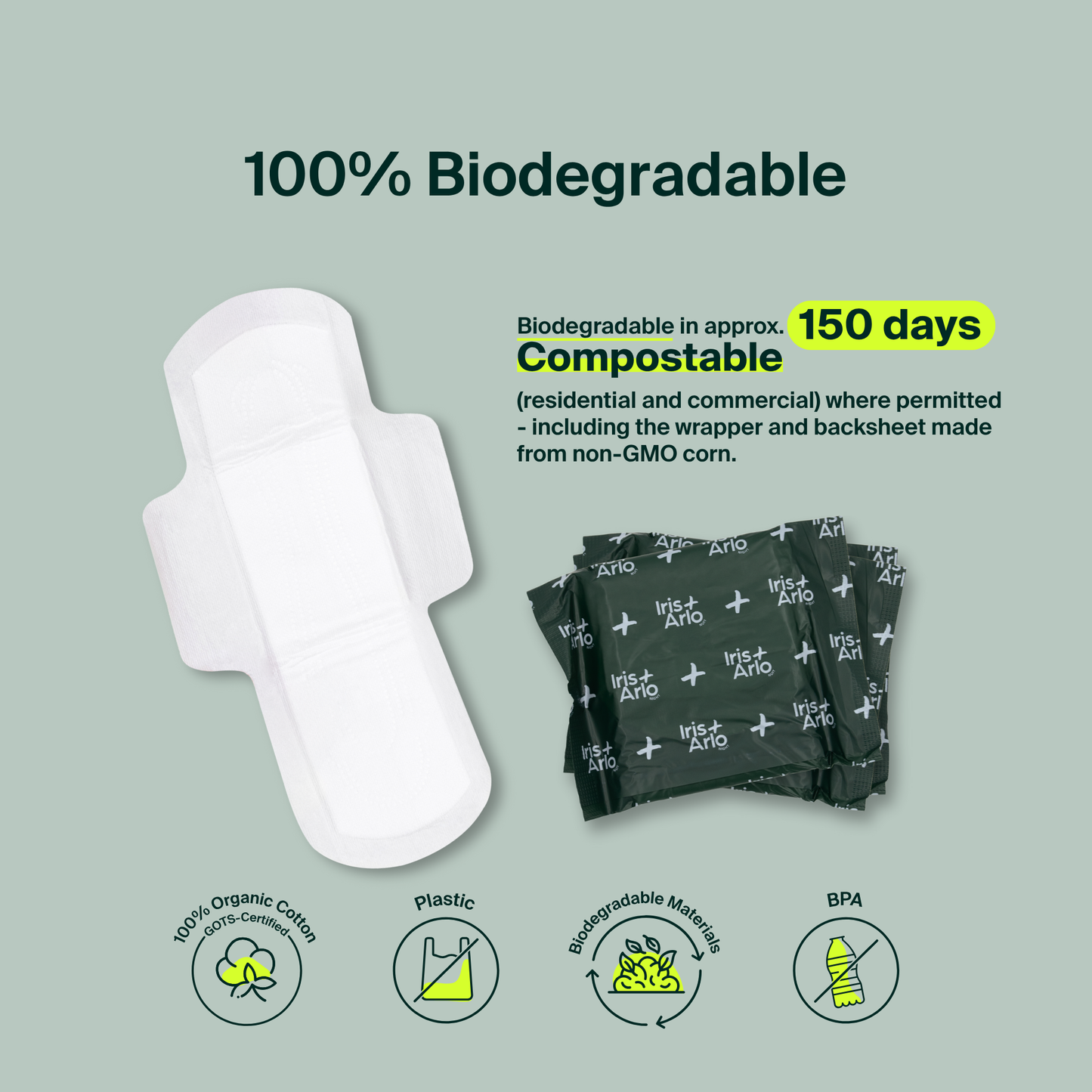Serviettes hygiéniques super en coton 100 % biologique - Vrac (100)