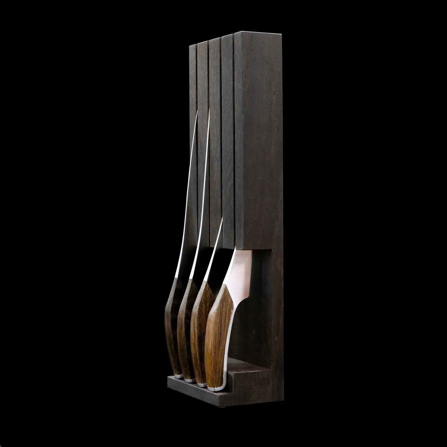 SYNCHROS | Lot de 4 pièces avec support à couteaux en bois de chêne