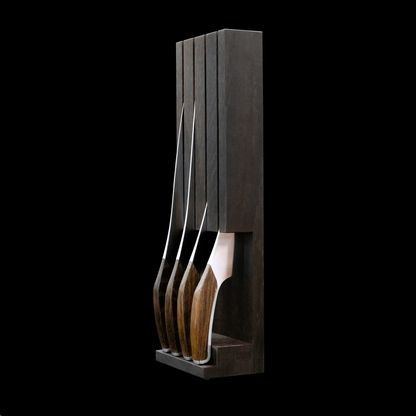 SYNCHROS | Lot de 4 pièces avec support à couteaux en bois de chêne