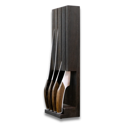 SYNCHROS | Lot de 4 pièces avec support à couteaux en bois de chêne