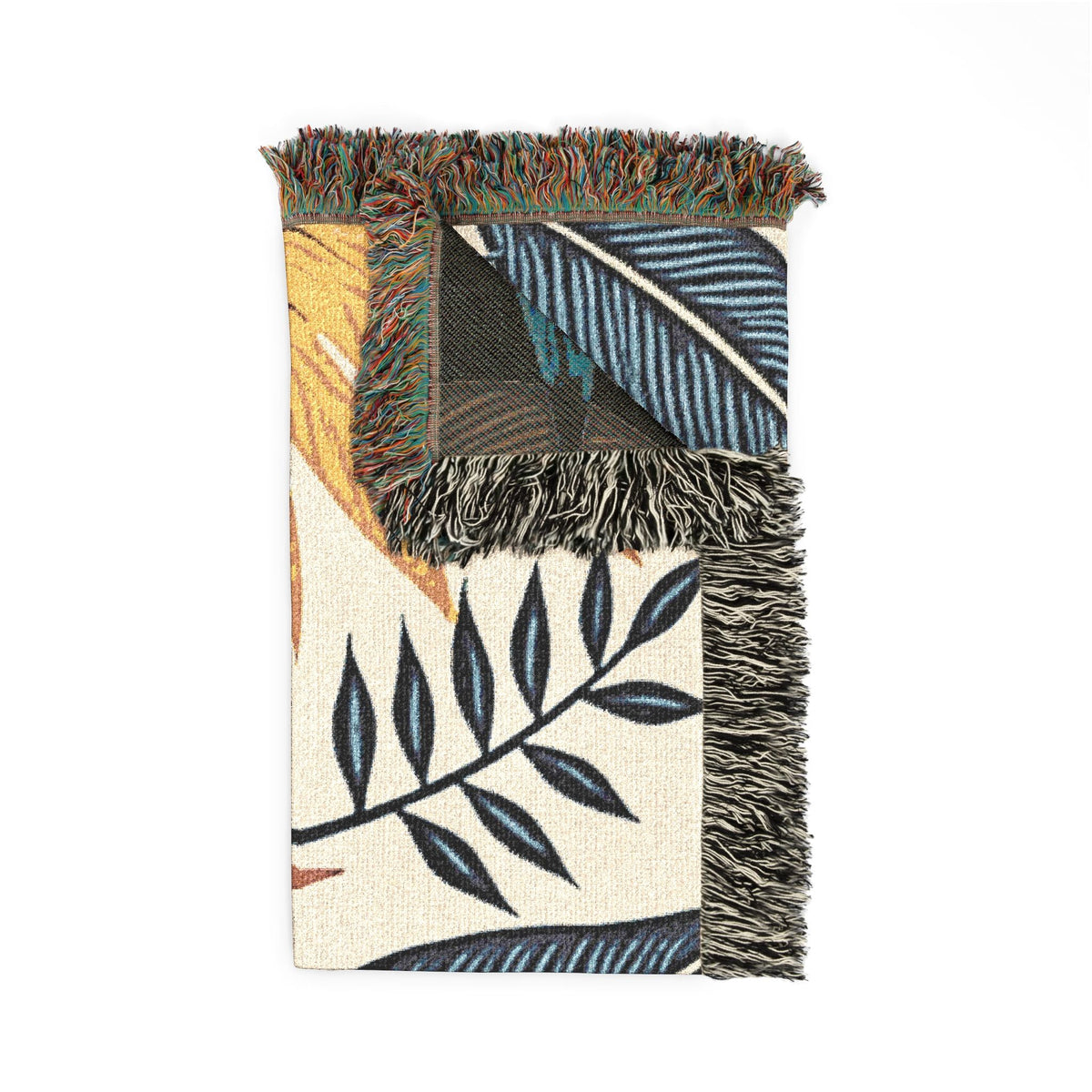 Couverture tissée à motif de feuilles tropicales — Jeté botanique bohème pour canapé et lit