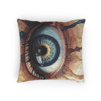 Oreiller tissé "Œil bleu" | Coussin décoratif "L'œil surréaliste"